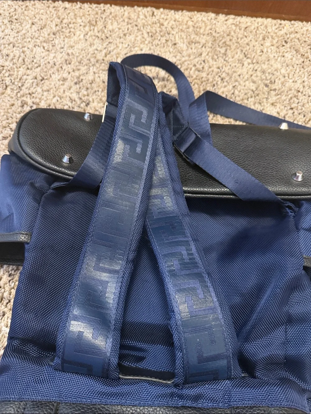 VERSACE Parfums Navy Blue and Black Men's Drawstring Backpack. Used condition.
